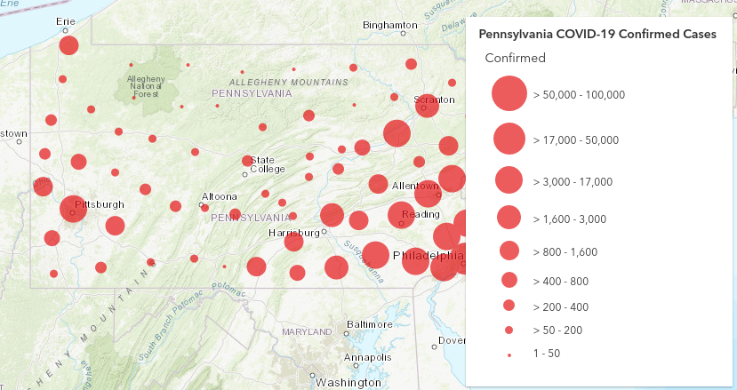 covid 19 case map in pennsylvania 